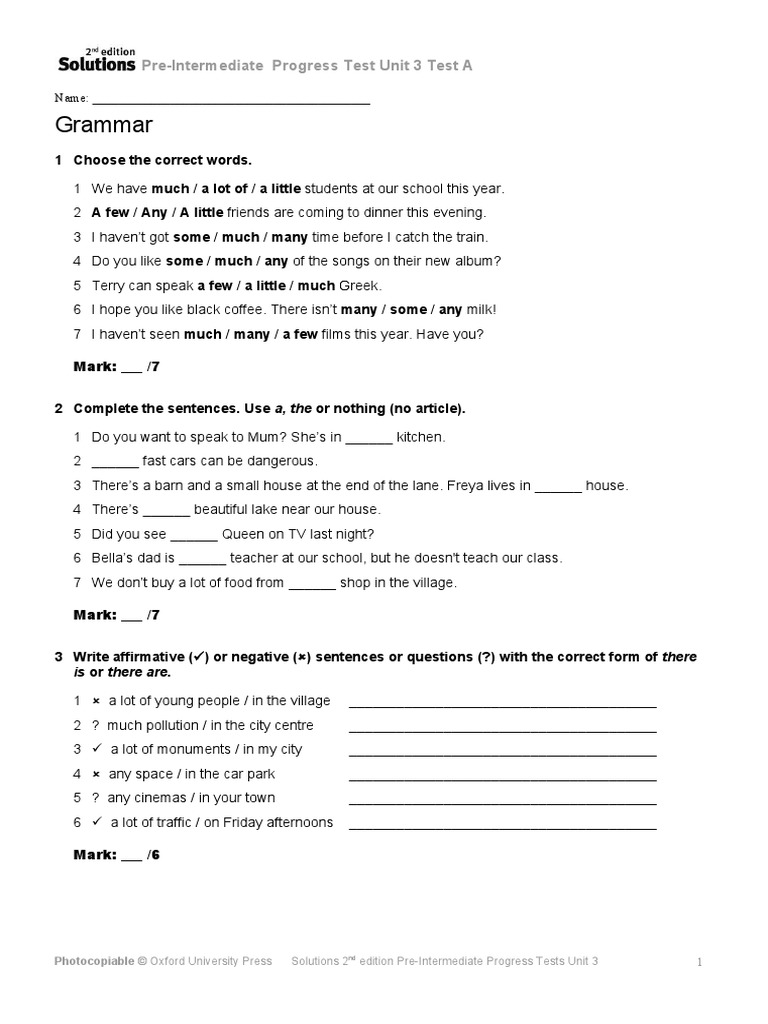 Grammar: Pre-Intermediate Progress Test Unit 3 Test A | PDF | Bees ...