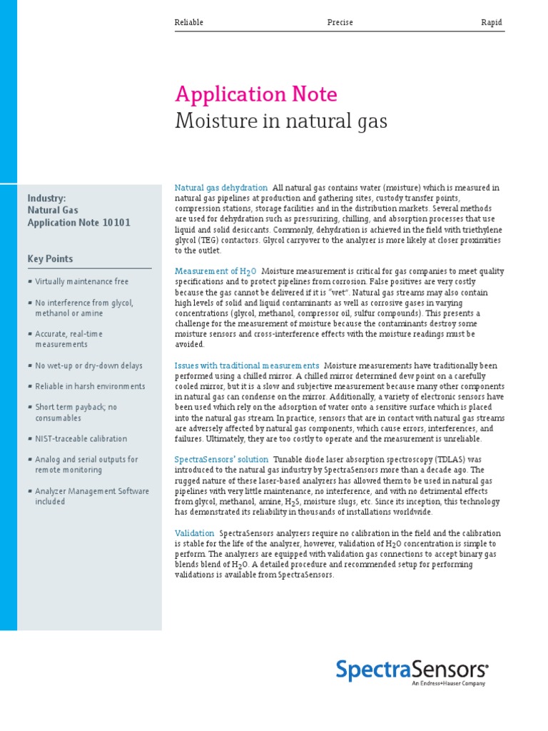 Moisture in Natural Gas Application Note PDF Natural Gas Gases