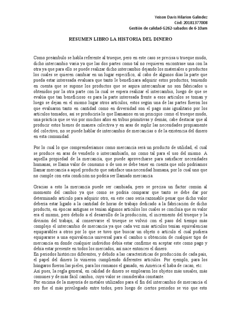 Resumen de la Historia del Dinero | PDF | Bienes | Dinero