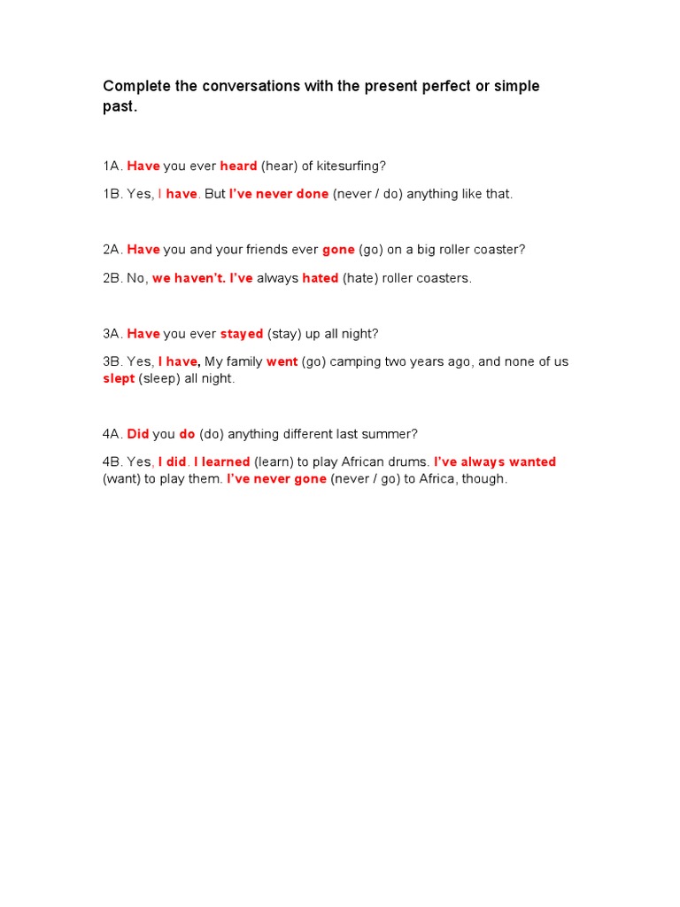 Present Perfect Conversation Exercises | PDF