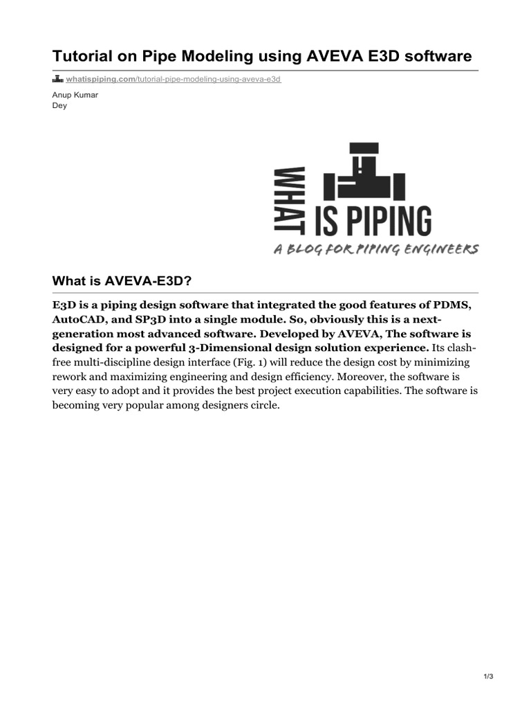 AVEVA E3D Pipe Modeling Tutorial | PDF | Software | Design