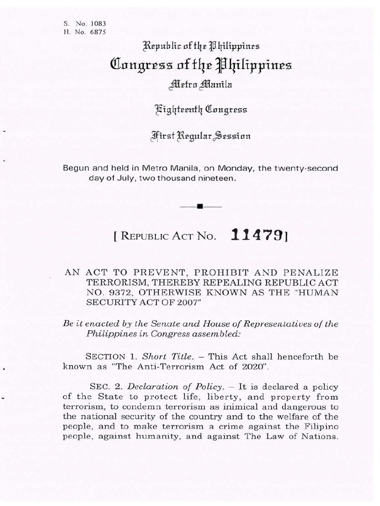 Anti Terrorism Act of 2020 PDF | PDF