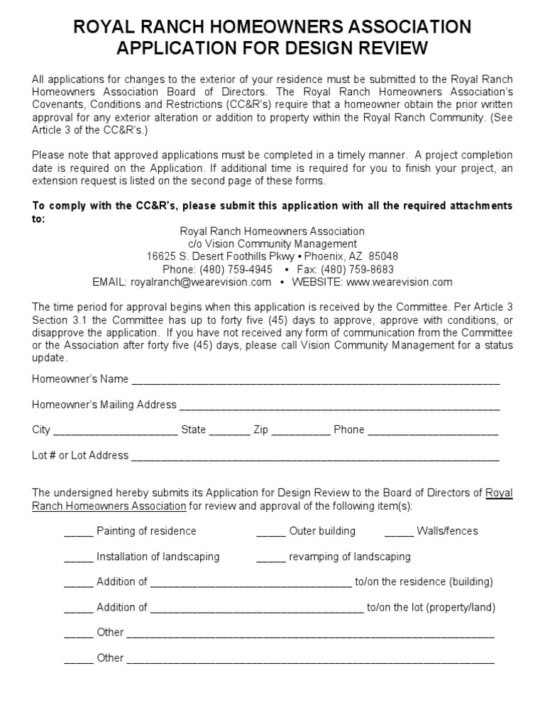 Royal Ranch Design Review Application | PDF | Government | Business