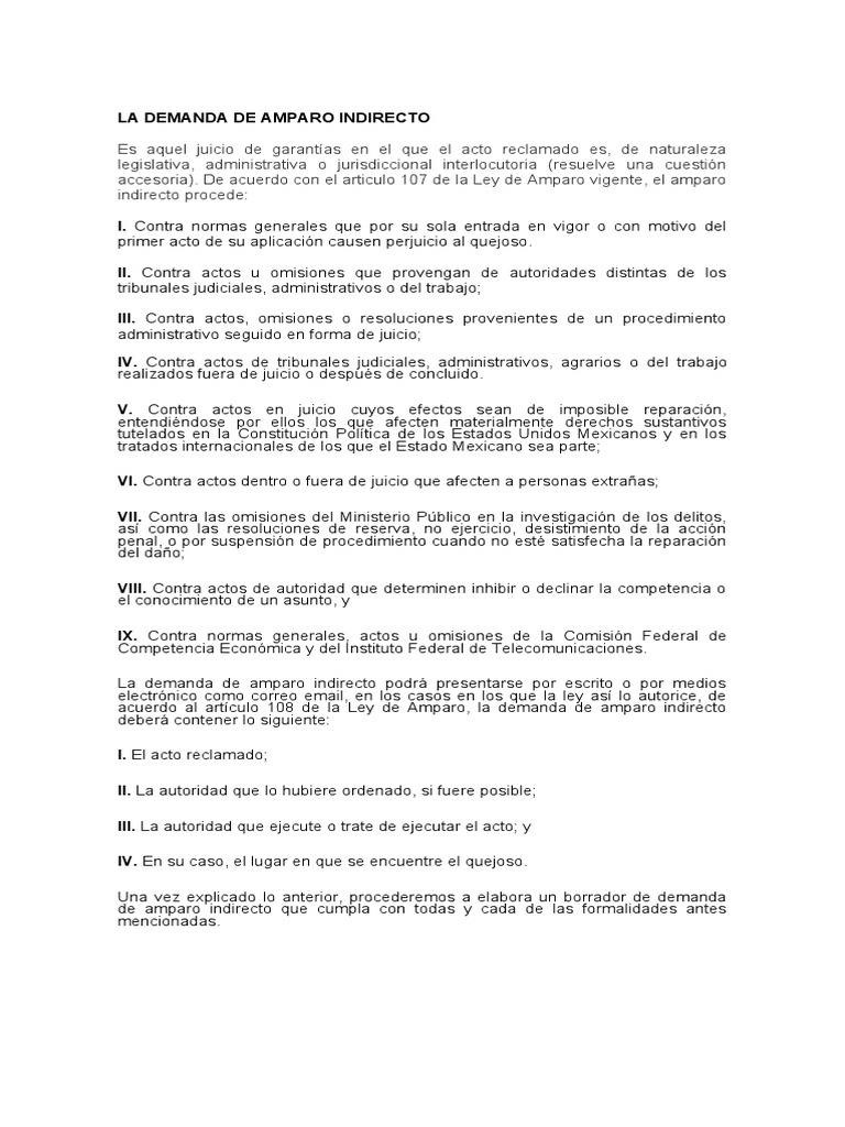 Demanda de Amparo Indirecto en México | PDF | Derecho Constitucional ...