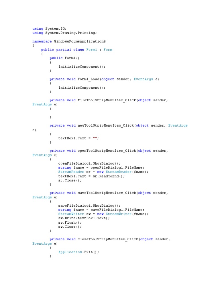 Form1 Form: Using Using Namespace Public Partial Class Public | PDF ...