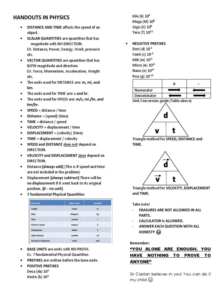 Handouts in Physics Do Not Spill | PDF | Velocity | Speed