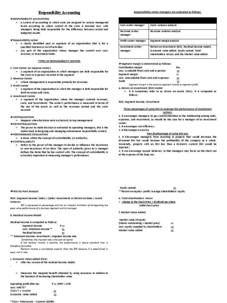 Responsibility Accounting Overview | PDF | Return On Investment | Stocks