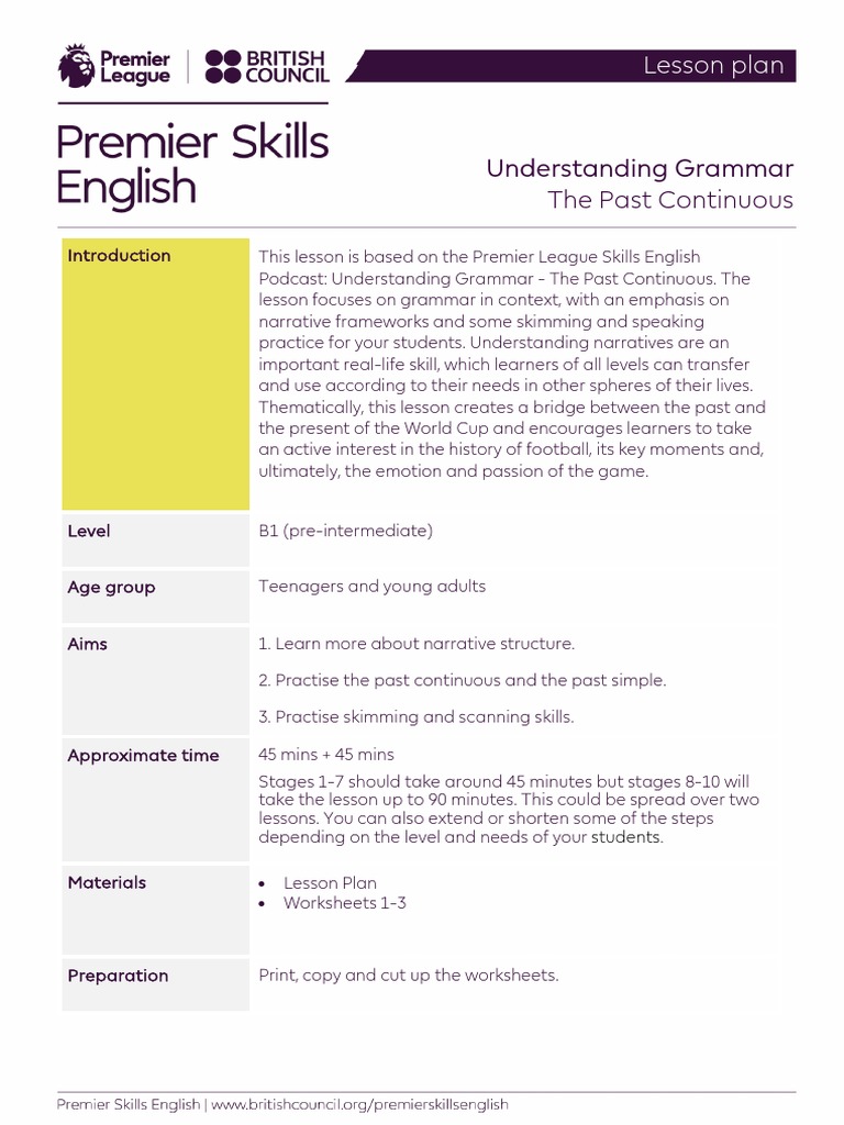 Past Continuous Grammar Lesson Plan | PDF | Learning | Cognition