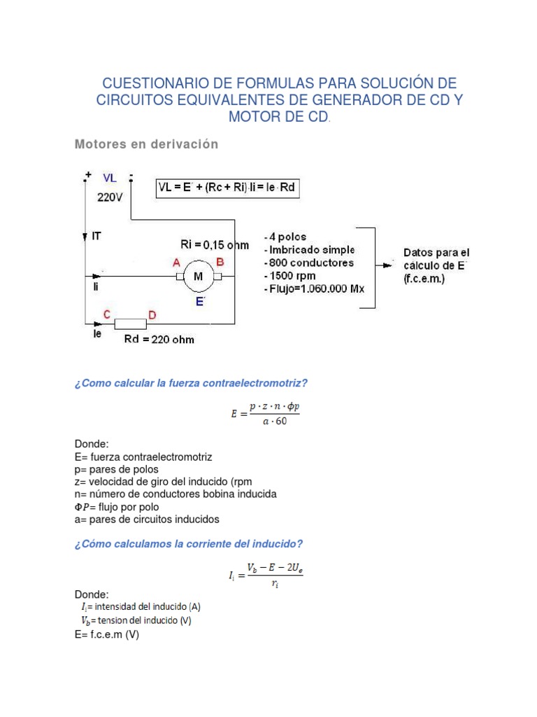 Fórmulas para Generadores y Motores de CD | PDF | Inductor | Energia ...