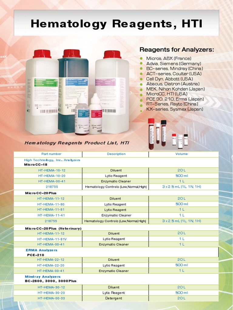 Hematology Reagents Product List | PDF | Business
