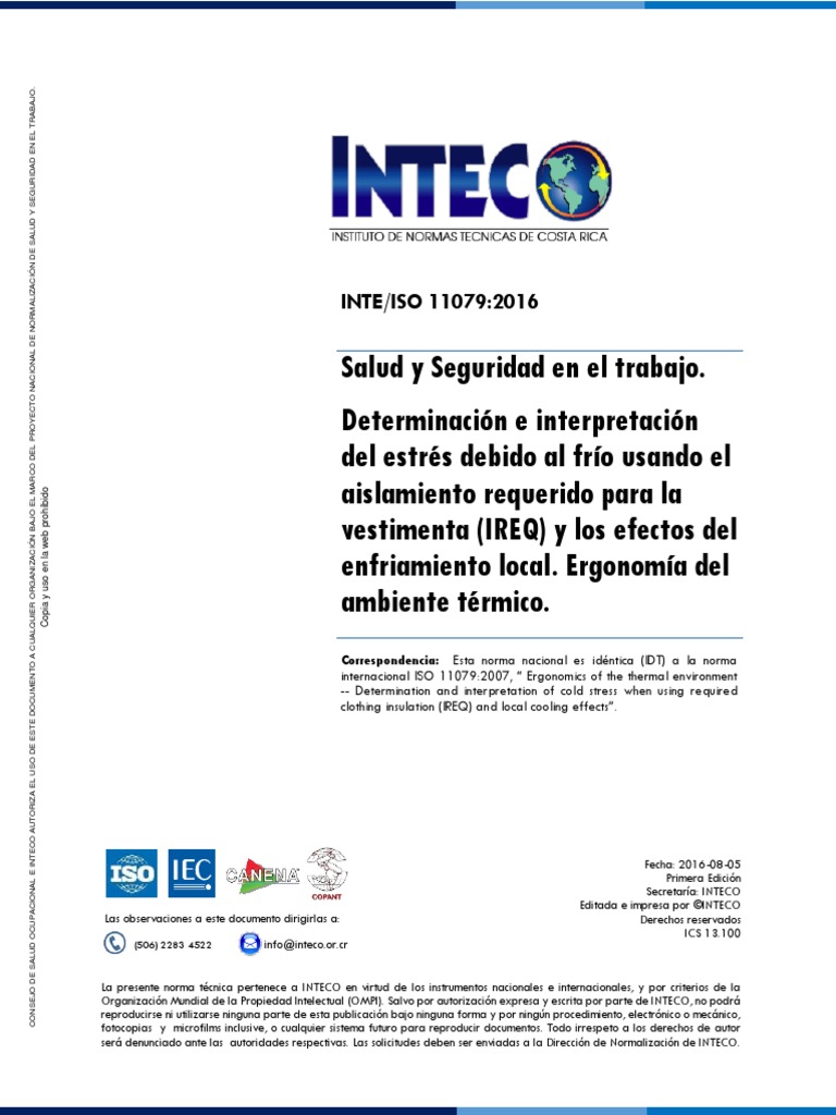 INTE ISO 11079 2016 - Estrés Debido Al Frío PDF | PDF | Seguridad y ...