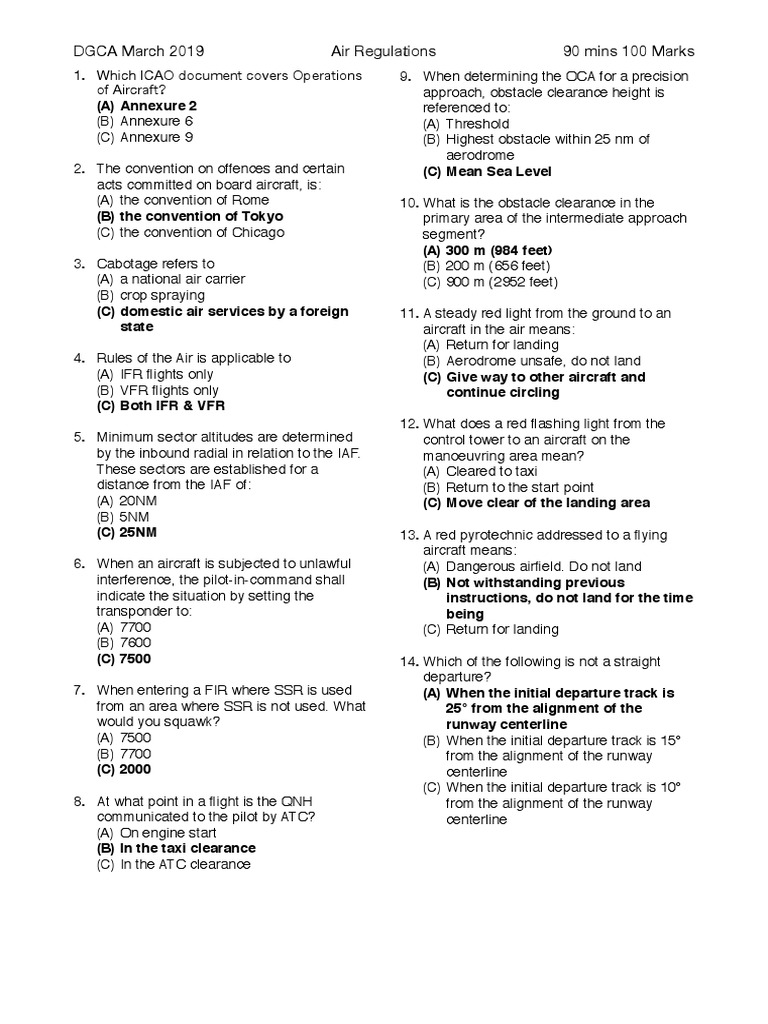 Dgca Air Regulations March 2019 With Answers Pdf Instrument Flight