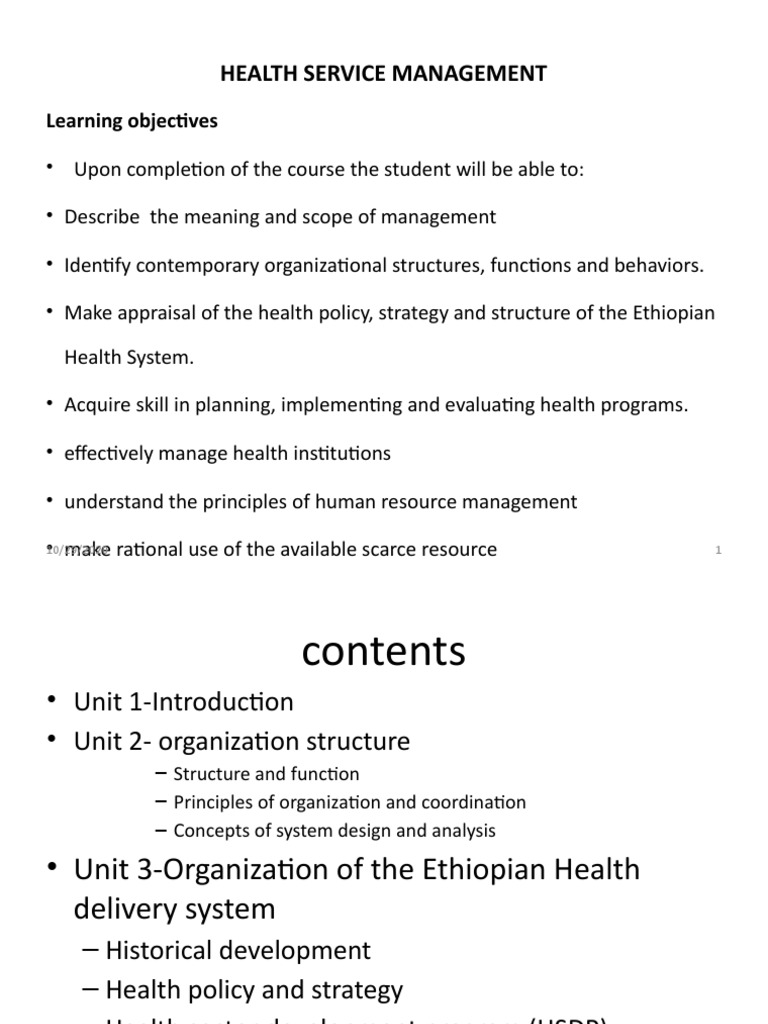 Health Service Management Overview | PDF | Organizational Structure | Goal