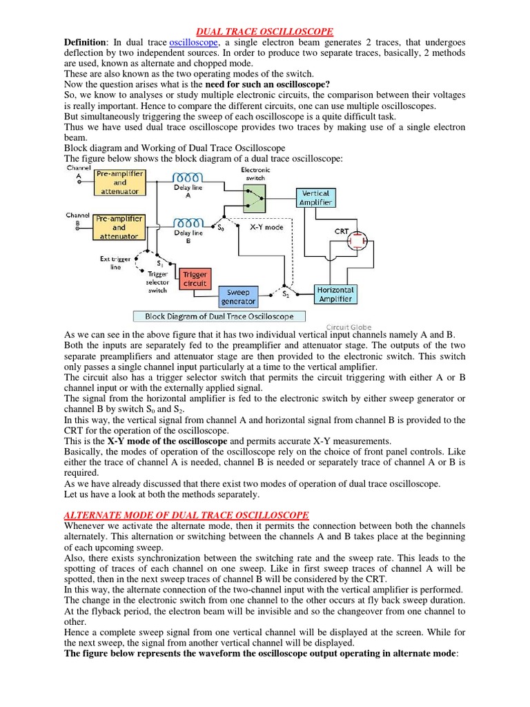 Dual Trace Oscilloscope Explained | PDF | Vacuum Tube | Inductor