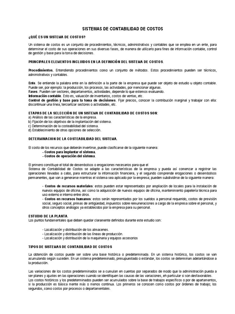 Tipos de Sistemas de Contabilidad de Costos | PDF | Contabilidad de ...