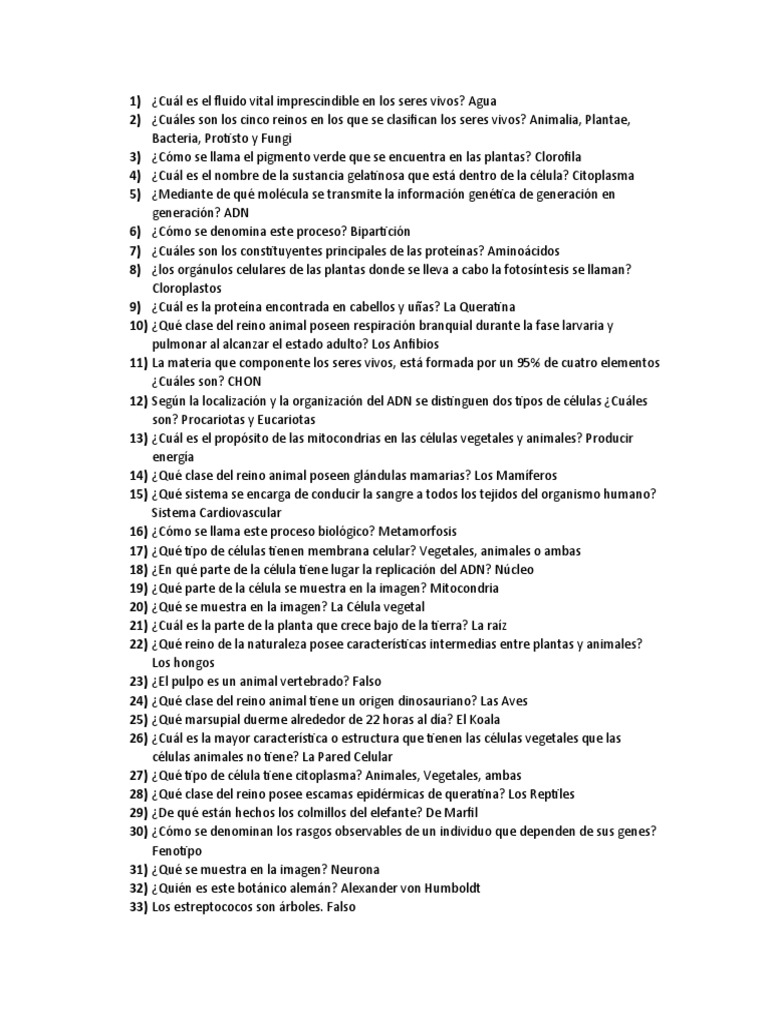 100 Preguntas de Biología | PDF | Biología Celular) | Plantas