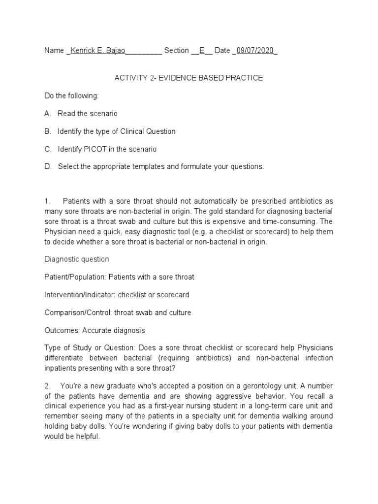 Activity 2 - Evidence Based Practice | PDF | Dementia | Medical Diagnosis