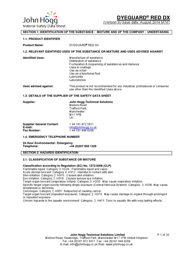 Red Dye SDS PDF Toxicity Personal Protective Equipment