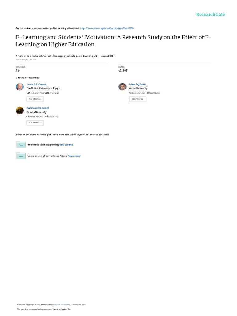 E-Learning and Students' Motivation: A Research Study On The Effect of ...