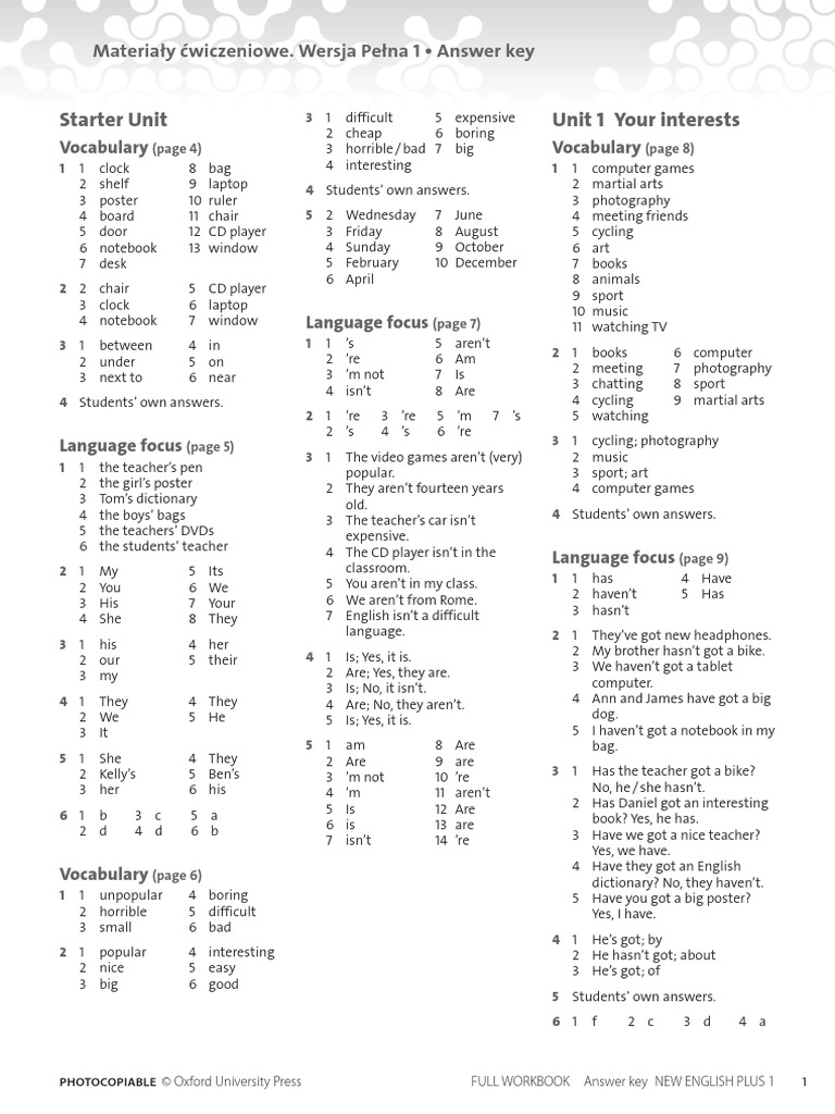 Idoc Pub New English Plus 1 Full Workbook Answer Key1 Pdf Pdf Marie Curie Pinniped