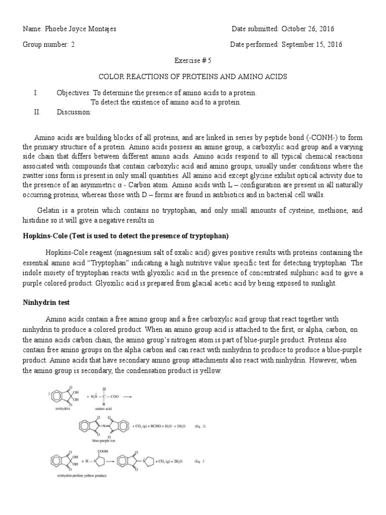 Color Reactions of Proteins and Amino Acids | PDF | Amino Acid | Amine