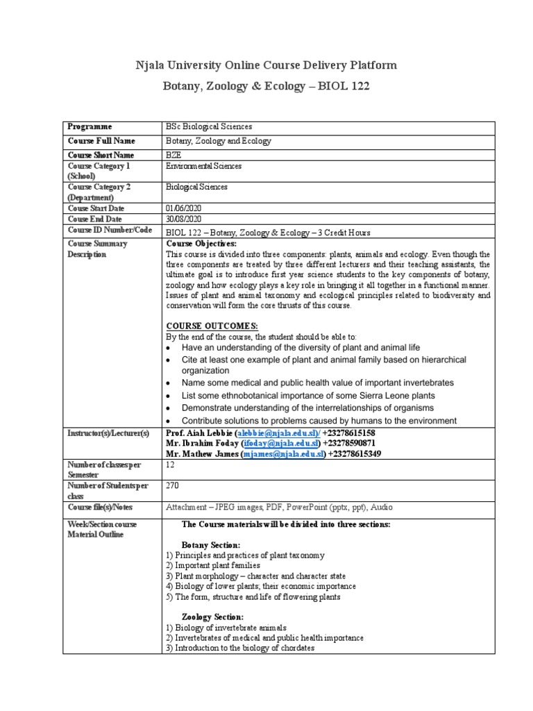 BIOL 122 - Botany Zoology & Ecology Template | PDF | Ecology | Botany