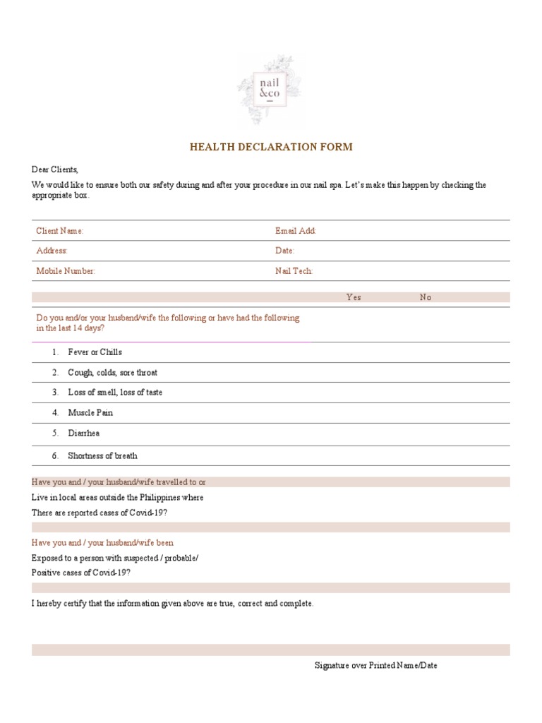 Health Declaration Form | PDF