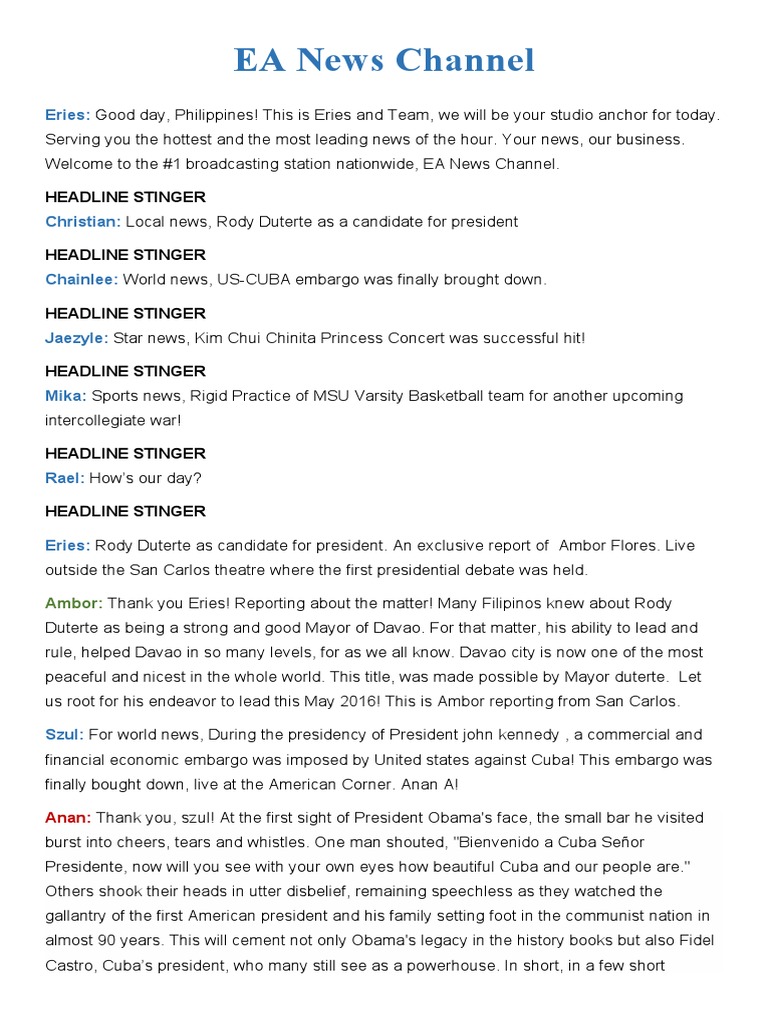 Sports and News Broadcasting Script | PDF | Rodrigo Duterte | Violence