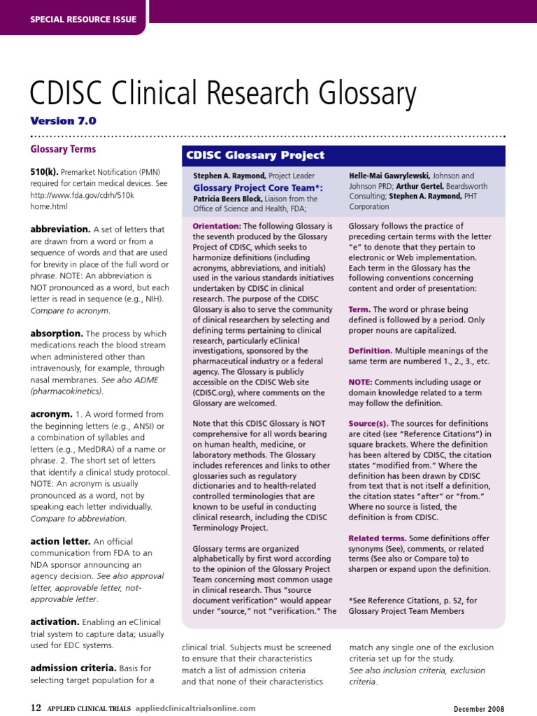 Cdisc Clinical Research Glossary | PDF | Clinical Trial | Institutional ...