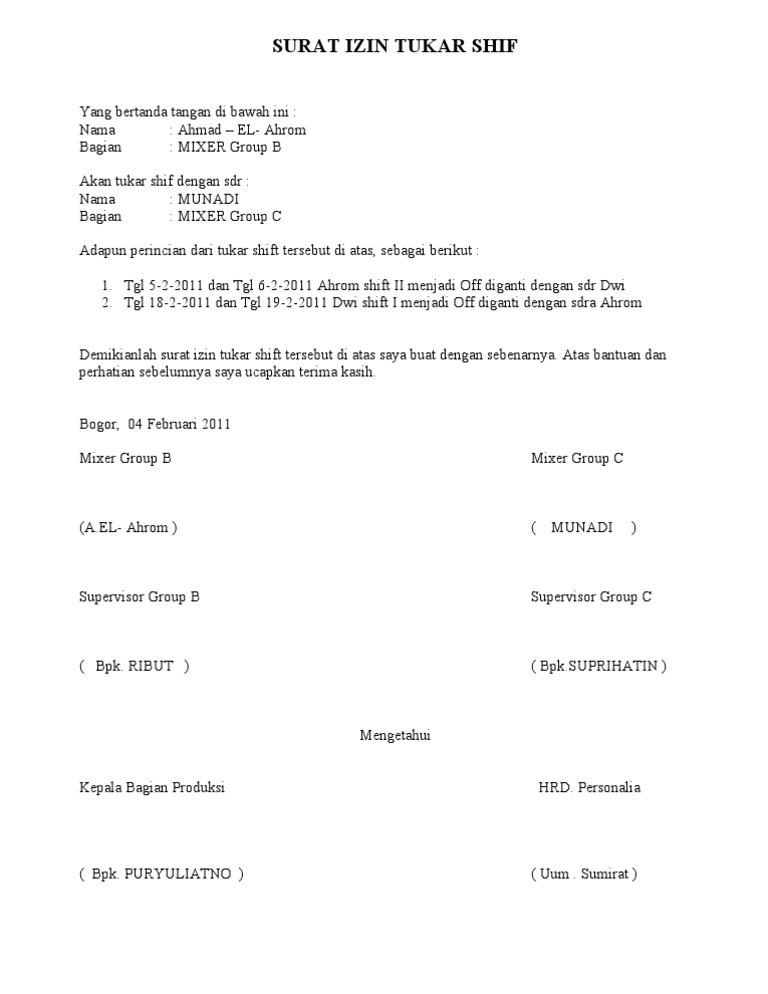 Contoh Surat Permohonan Izin Kerja Malam Surat Lengkap