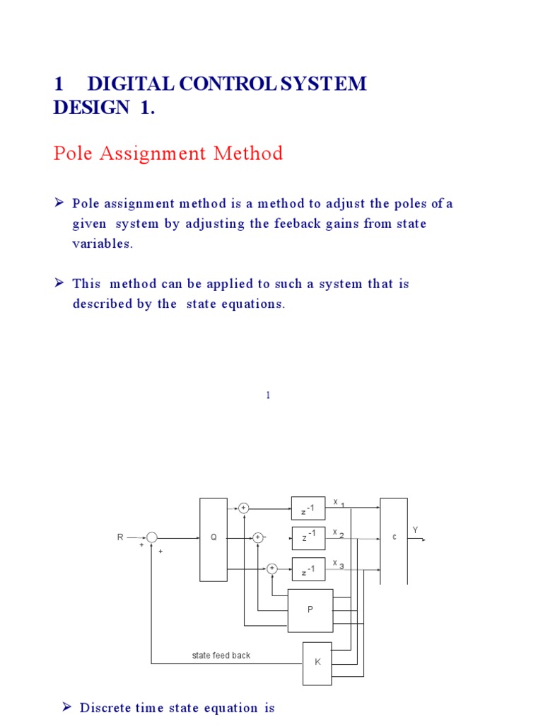 1 Digital Control System Design 1. Pole Assignment Method PDF