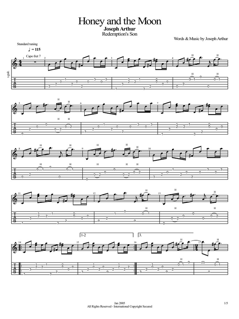 Joseph Arthur - Honey and The Moon (Guitar Tab) | PDF