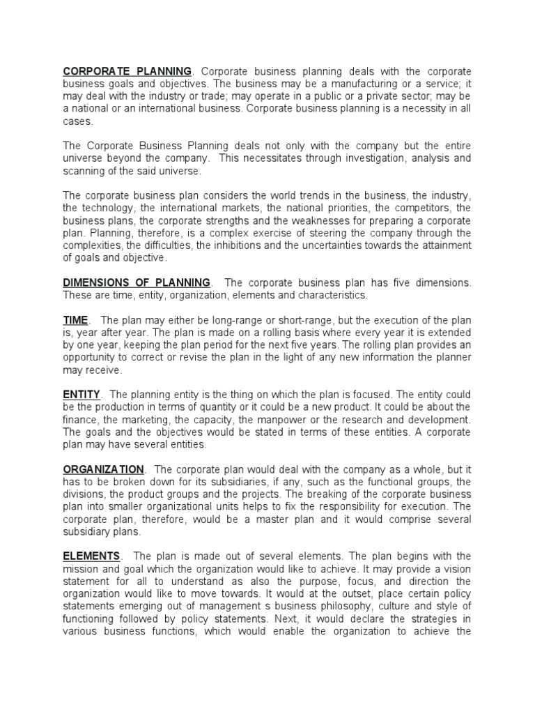 Concepts of Corporate Planning | PDF | Strategic Management | Goal