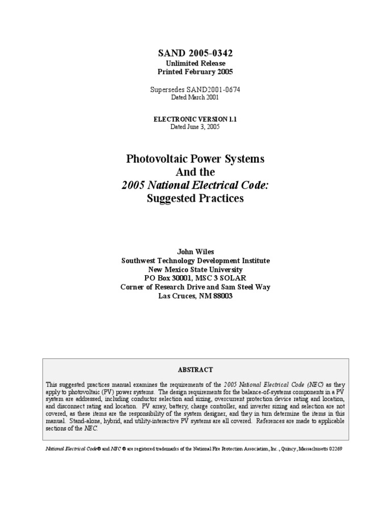 Photovoltaic NEC Code Practices2005 | PDF | Photovoltaic System ...