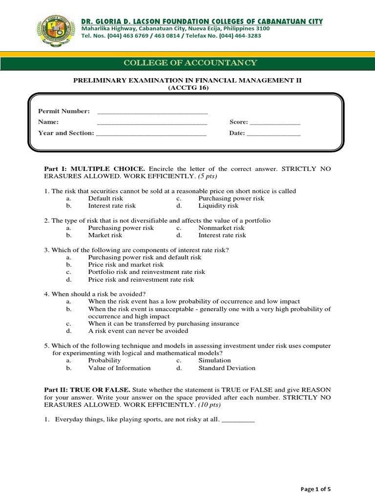 financial-management-ii-prelim-examination-pdf-pdf-risk