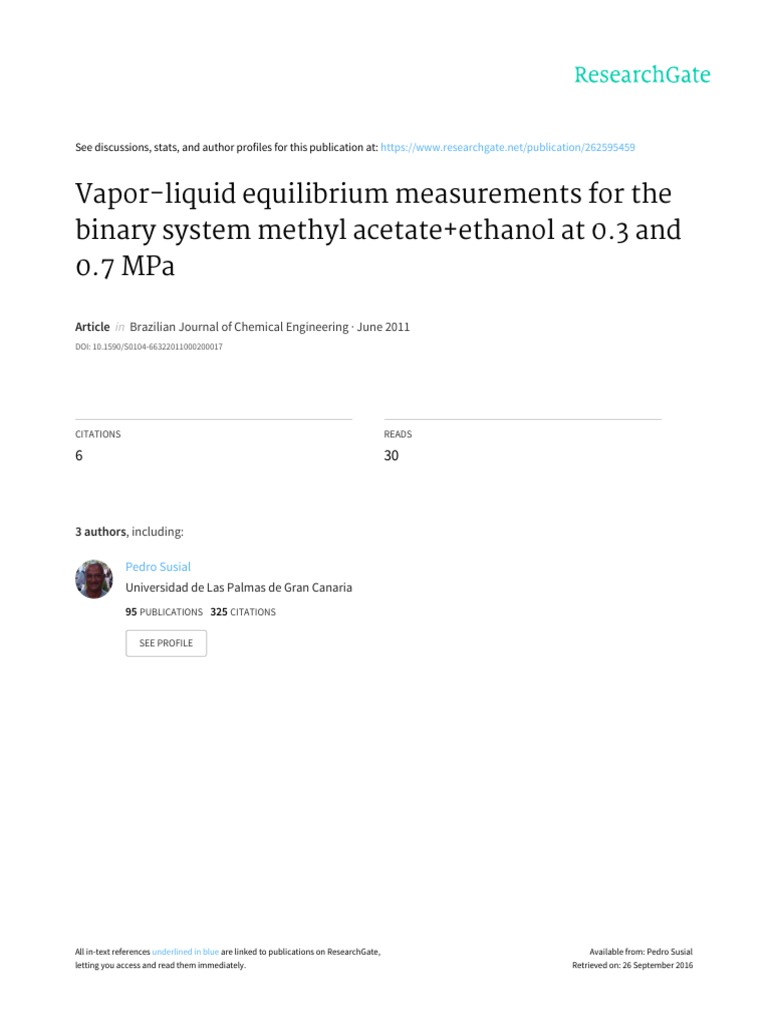 Vapor-Liquid Equilibrium Measurements For The Bina | PDF | Materials ...