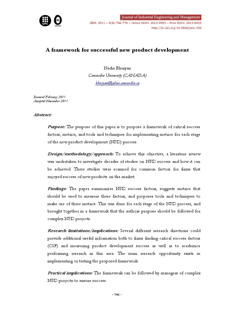 A Framework For Successful New Product Development | PDF | Internal ...