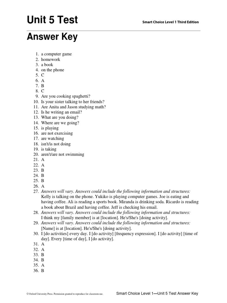 Unit 5 Test: Answer Key | PDF | Beverages