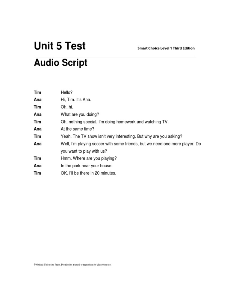 Unit 5 Test Audio Script | PDF