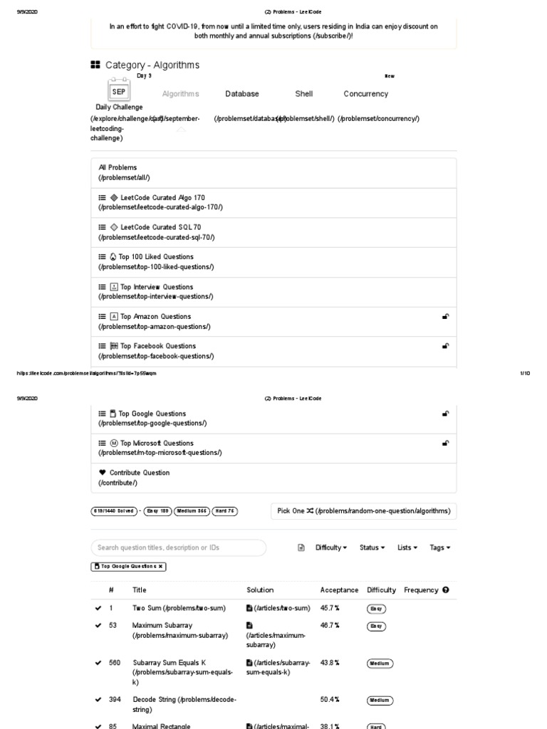 Google Leetcode Questions