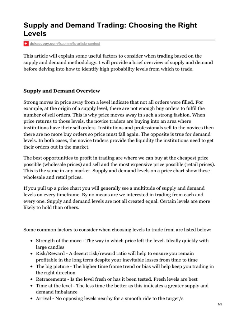Supply and Demand Trading Choosing The Right Levels PDF Demand Supply And Demand