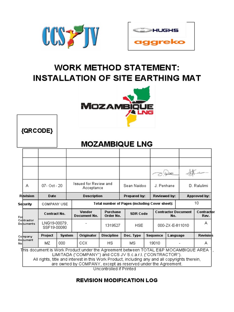 Work Method Statement: Installation of Site Earthing Mat: Mozambique ...