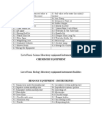 List of Basic Science Laboratory Equipment/instruments/facilities