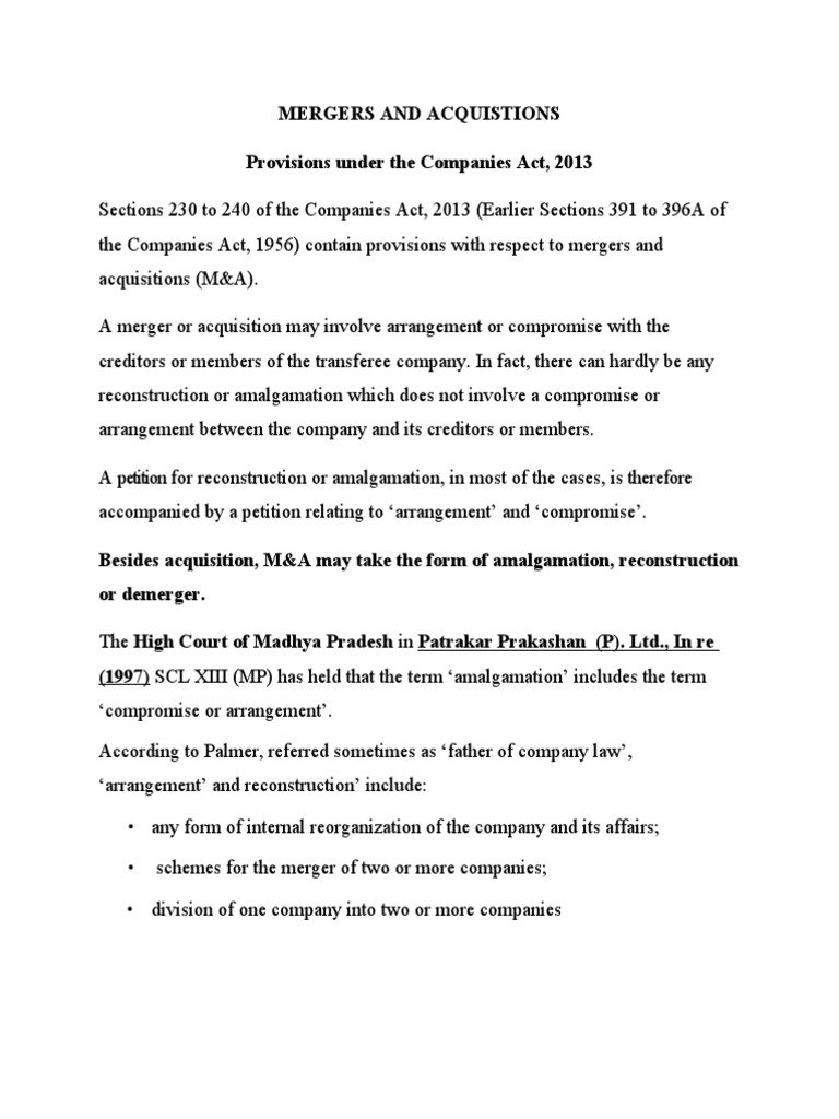 MERGERS AND ACQUISTIONS - Notes | PDF | Takeover | Stocks