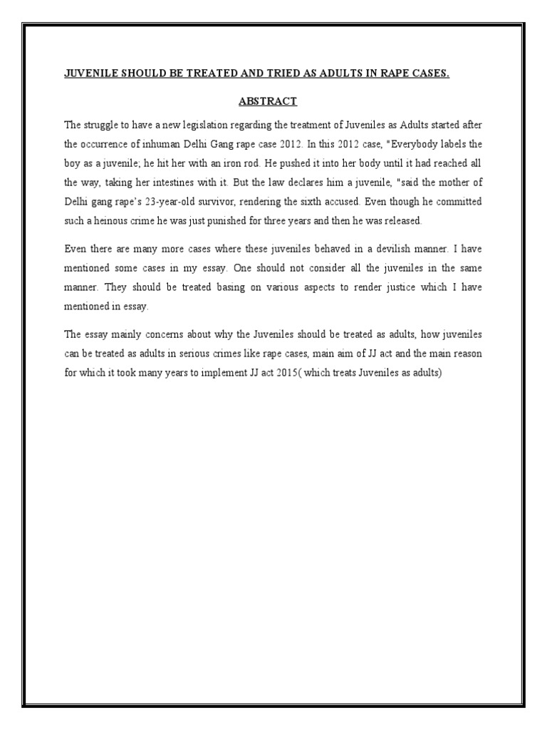 Juvenile Should Be Treated and Tried As Adults in Rape Cases PDF