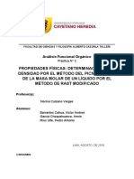 Informe 2 Propiedades Físicas Determinación de La Densidad Por El Método Del Picnómetro y de La Masa Molar de Un Líquido Por El Método de Rast