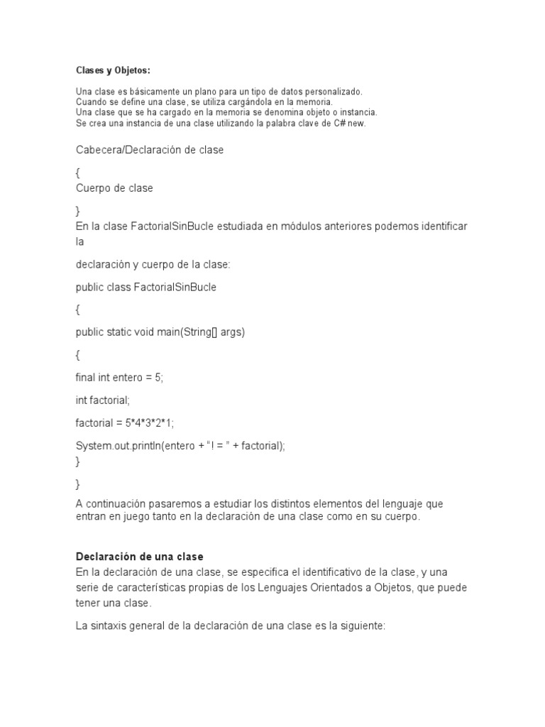 Clases y Objetos en Programación Orientada | PDF | Objeto (informática ...