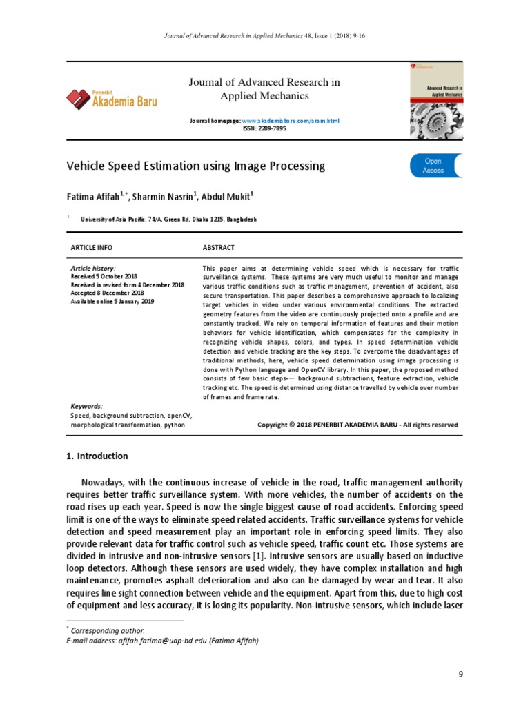 Akademia Baru: Vehicle Speed Estimation Using Image Processing | PDF ...