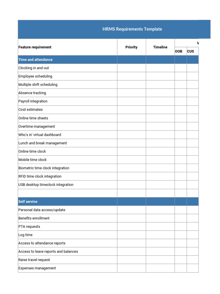 Hrms Requirements Template Update Original PDF Mobile App Payroll