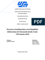 Procesos Constituyentes en La República Bolivariana de Venezuela Desde El Año 1999 Hasta 2020